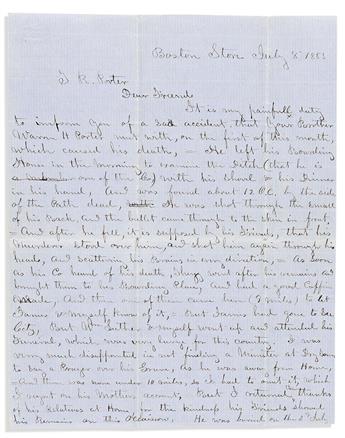 (CALIFORNIA.) Letters of Gold Rush miner Warren H. Porter, with the report of his fatal shooting by an outlaw.